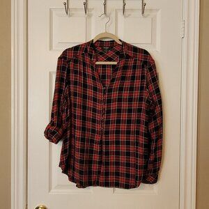 Lord & Taylor Women's Long Sleeve Flannel Top ~ Black and Red ~ Sz Petit Large ~